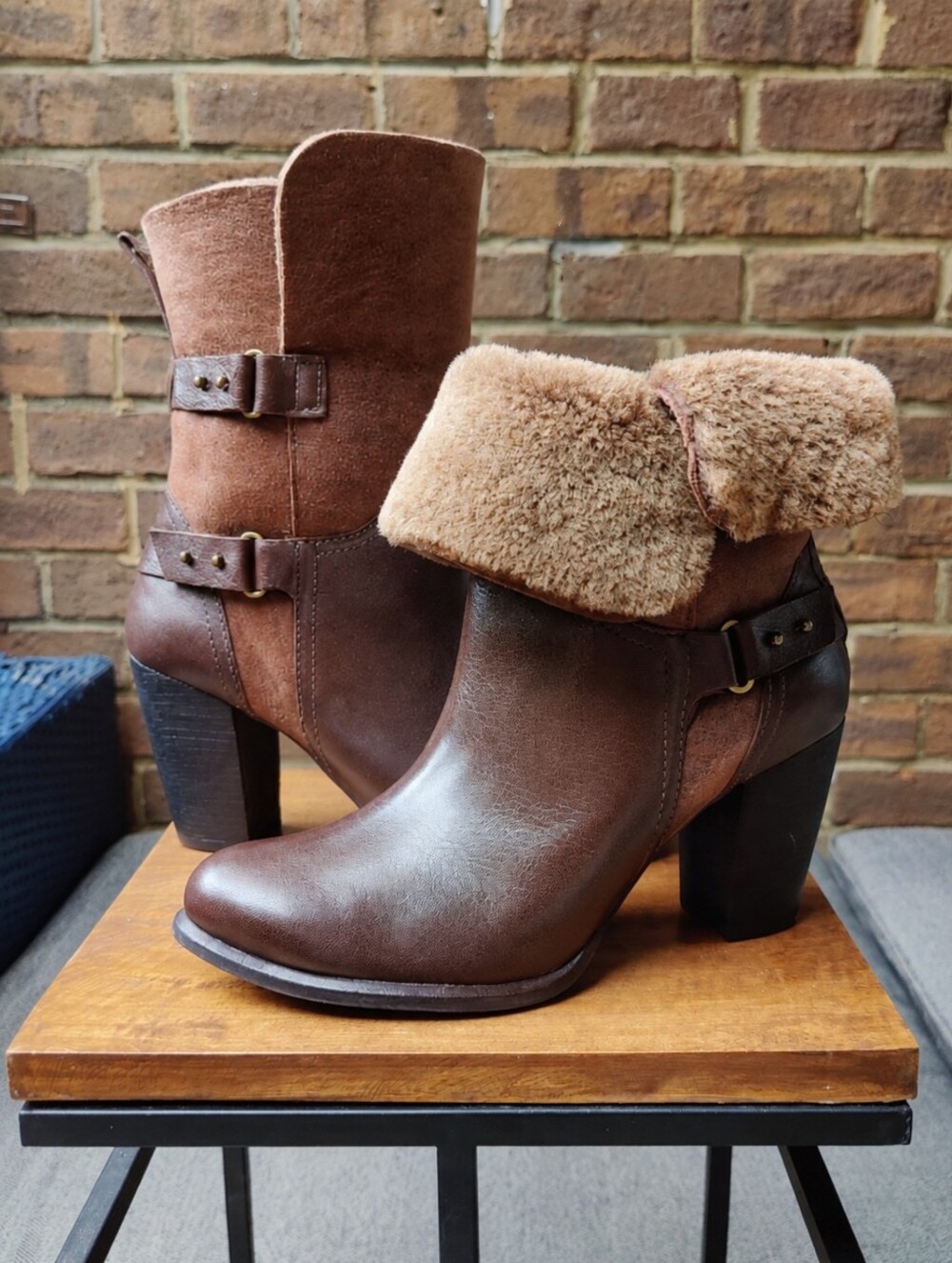 Ugg Jayne Stacked Block Heel Boots Women's 8.5 Stout Chocolate Brown Leather Zip